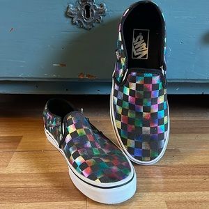 Checkered Vans slip on